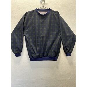 Jos.A.Bank Leadbetter Golf Pullover S Mens Plaid Blue/Green V Neck Wind Jacket